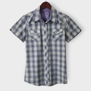 Kuhl Womens Ionik Pearl Snap Button Shirt Purple Plaid Medium Hiking Outdoors